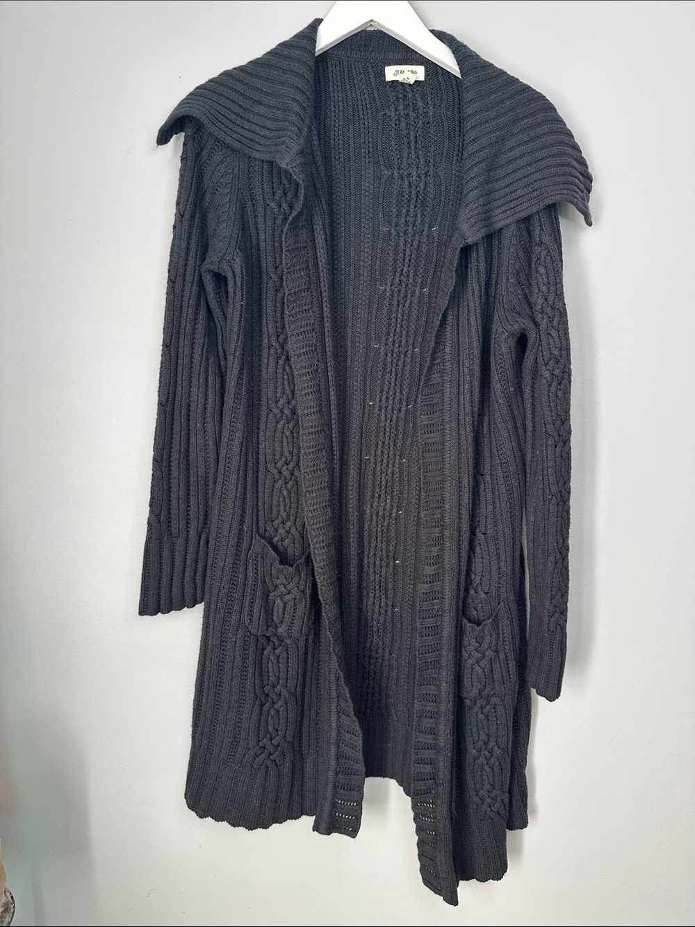 St. John's Bay Black Cable Knit Open-Front Cardigan size M